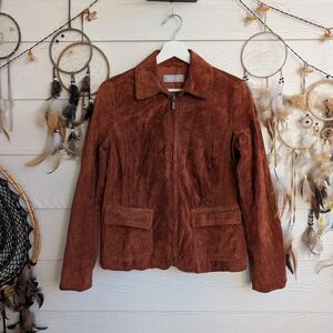 VTG Liz Claiborne Rust Brown Suede Casual Chore Barn Jacket Size Petite S